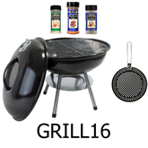 16" Round Portable BBQ Charcoal Grill Set (Free Gifts: Grilling Skillet & 3 Spices)