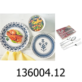 12 PC Blue Martha Stewart Dinnerware Set with 24 PC Cutlery Set