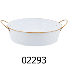 13” Round White Ice Tray with Gold Rim & Handle