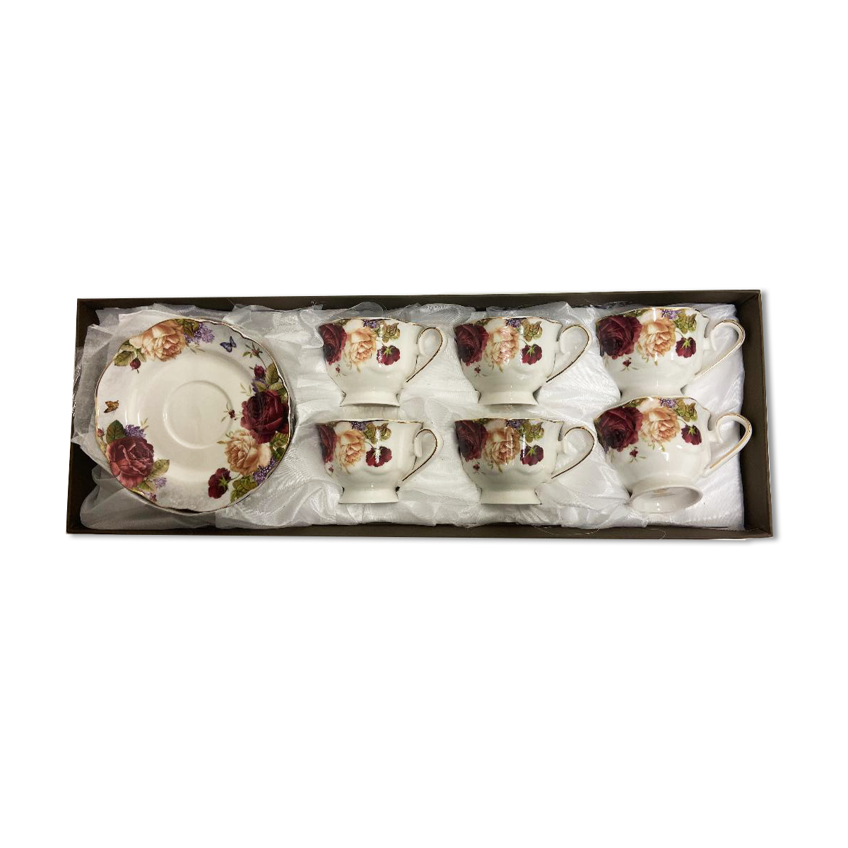 12 PC Red Rose Tea Cup & Saucers Set