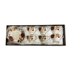 12 PC Red Rose Tea Cup & Saucers Set