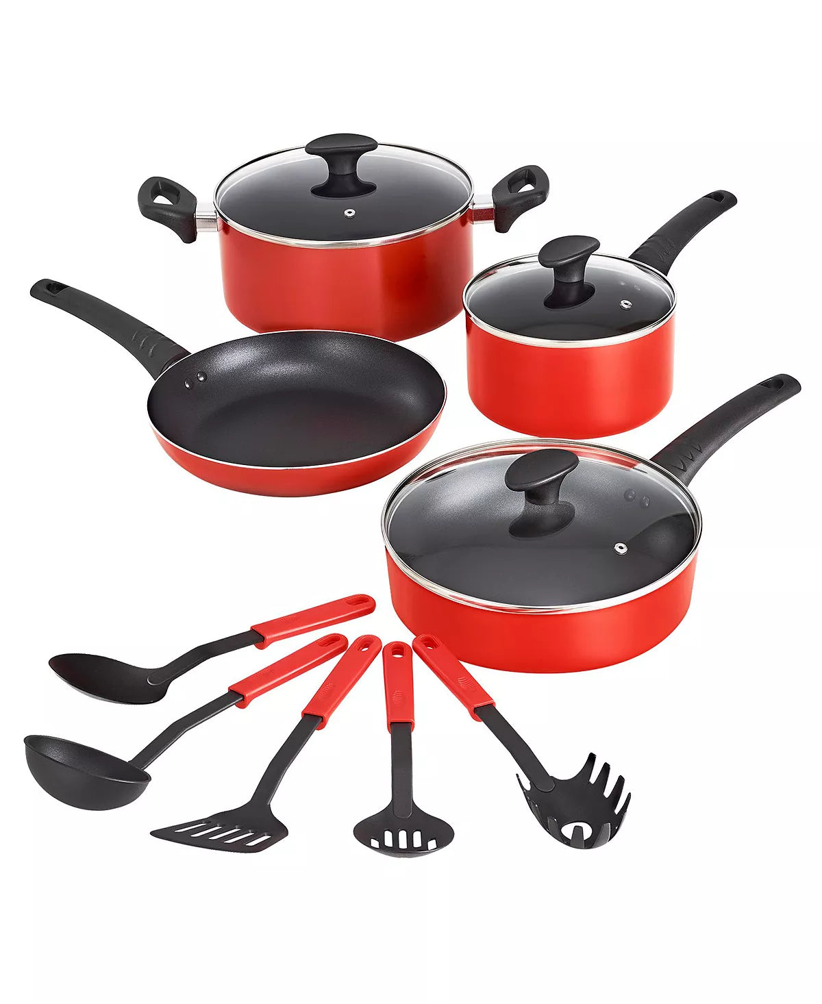 12 PC Red Non Stick Cookware Set with Cooking Utensils