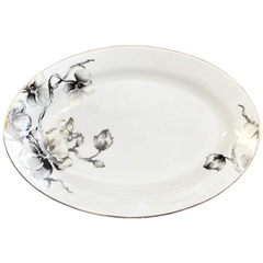 1-Piece Black Flower Oval Plate