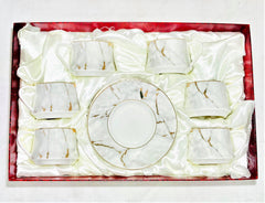 12 PC White & Gold Marble Coffee Set