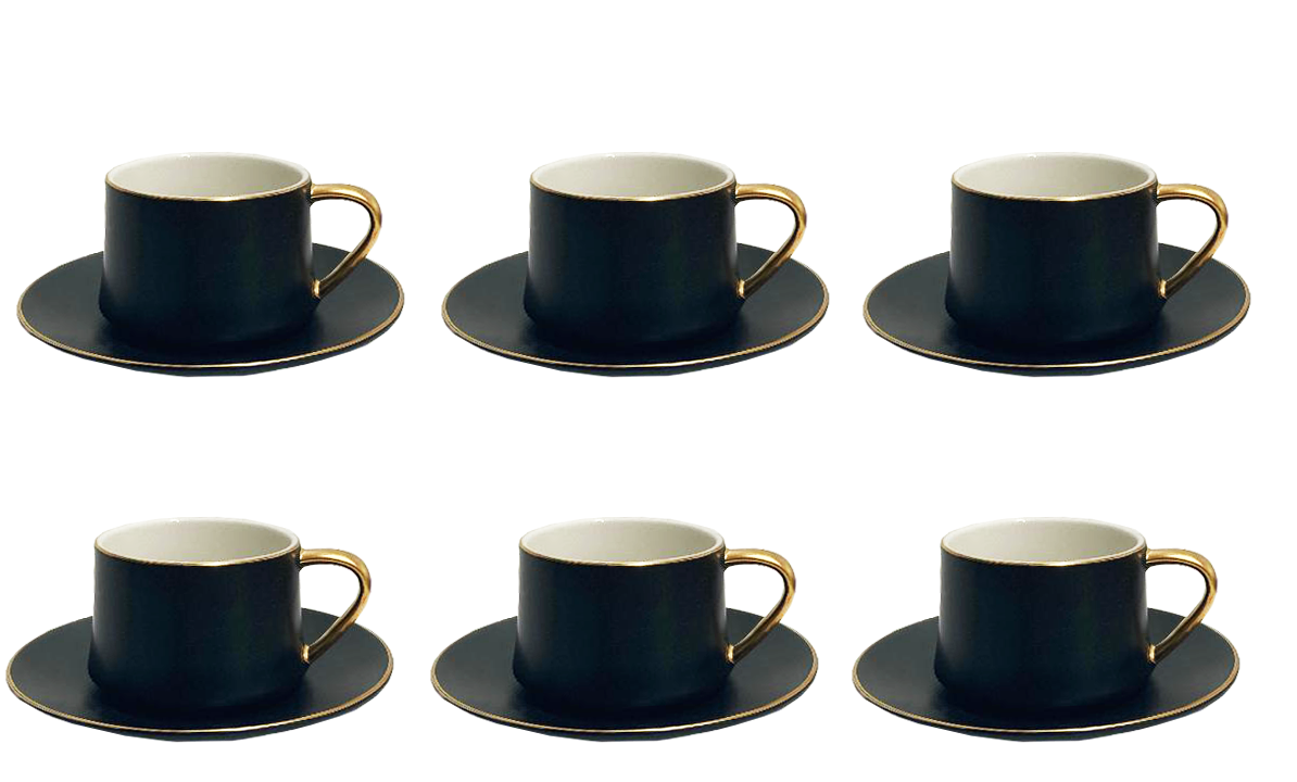 12 PC Matte Black & Gold Coffee Set