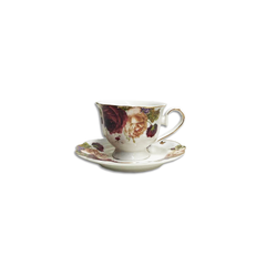 12 PC Red Rose Tea Cup & Saucers Set