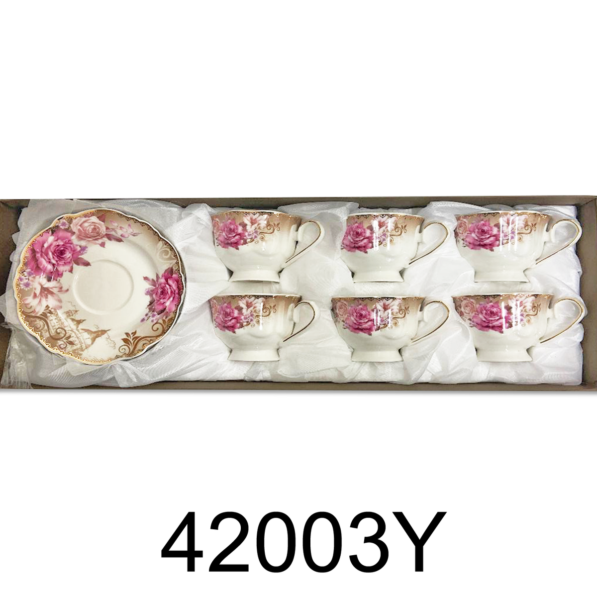 12 PC Purple Rose Tea Cup & Saucers Set