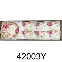 12 PC Purple Rose Tea Cup & Saucers Set