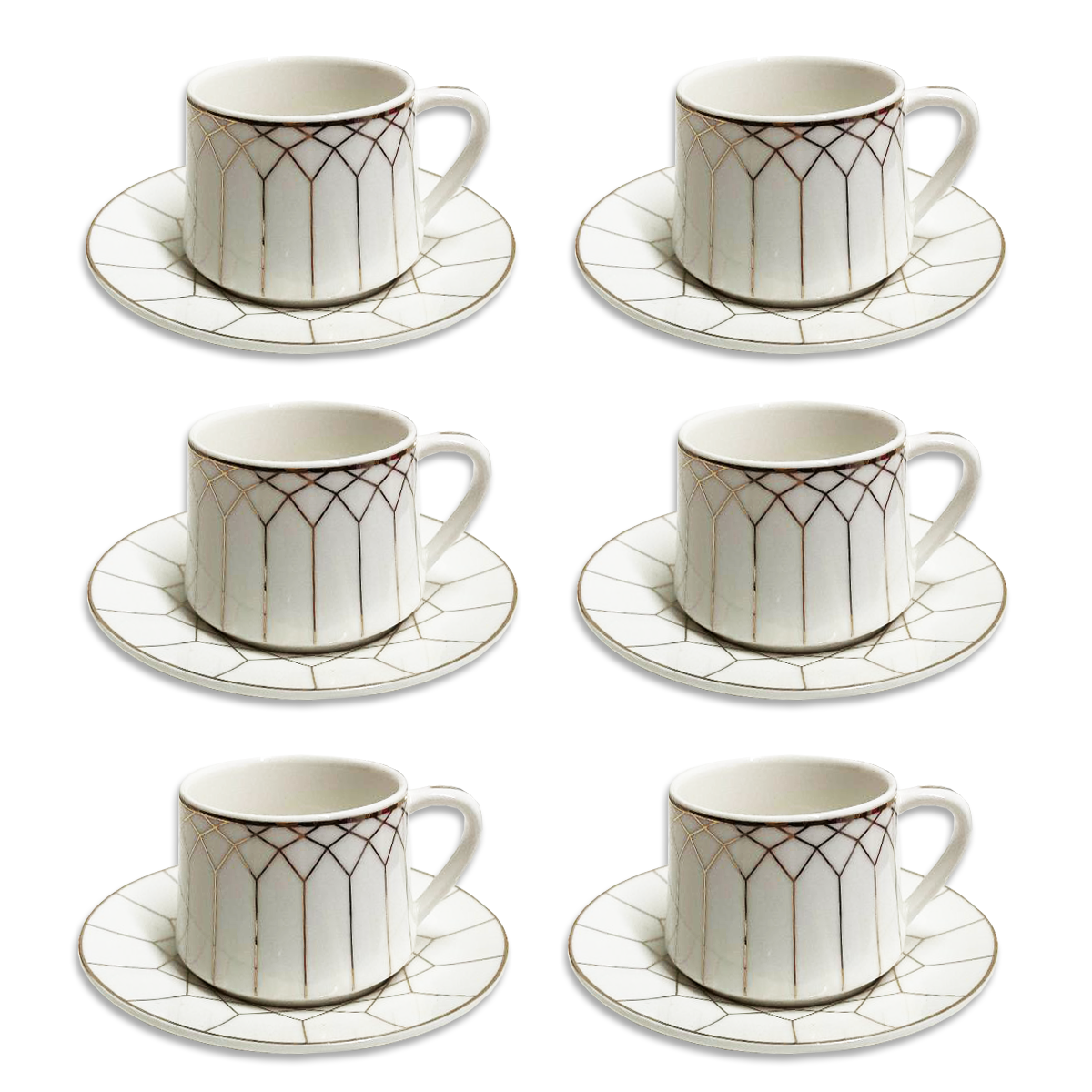 12 PC White & Gold Turkish Coffee Cup and Saucer