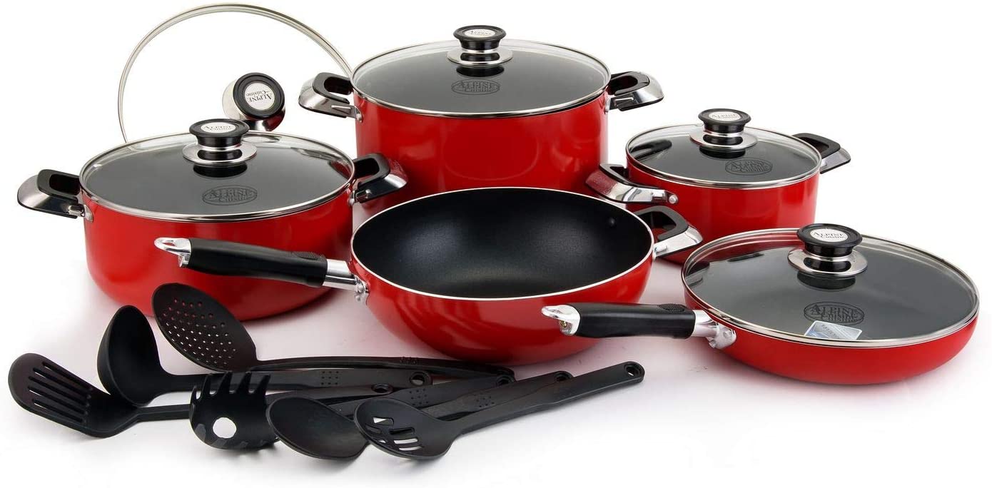 16 PC Red Non-stick Aluminum Cookware Set