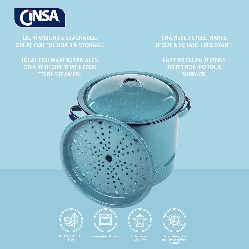 15 QT Enamel Steamer Pot With Lid & Trivet