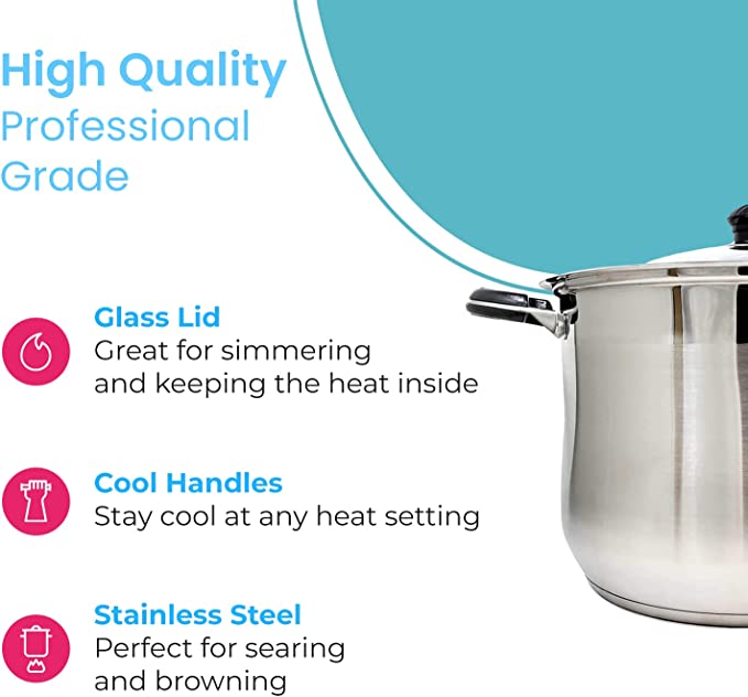 16 QT Stainless Steel 18/10 Induction Stock Pot (Free Gift 1 Knife Set)