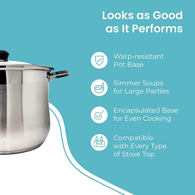 16 QT Stainless Steel 18/10 Induction Stock Pot (Free Gift 1 Knife Set)