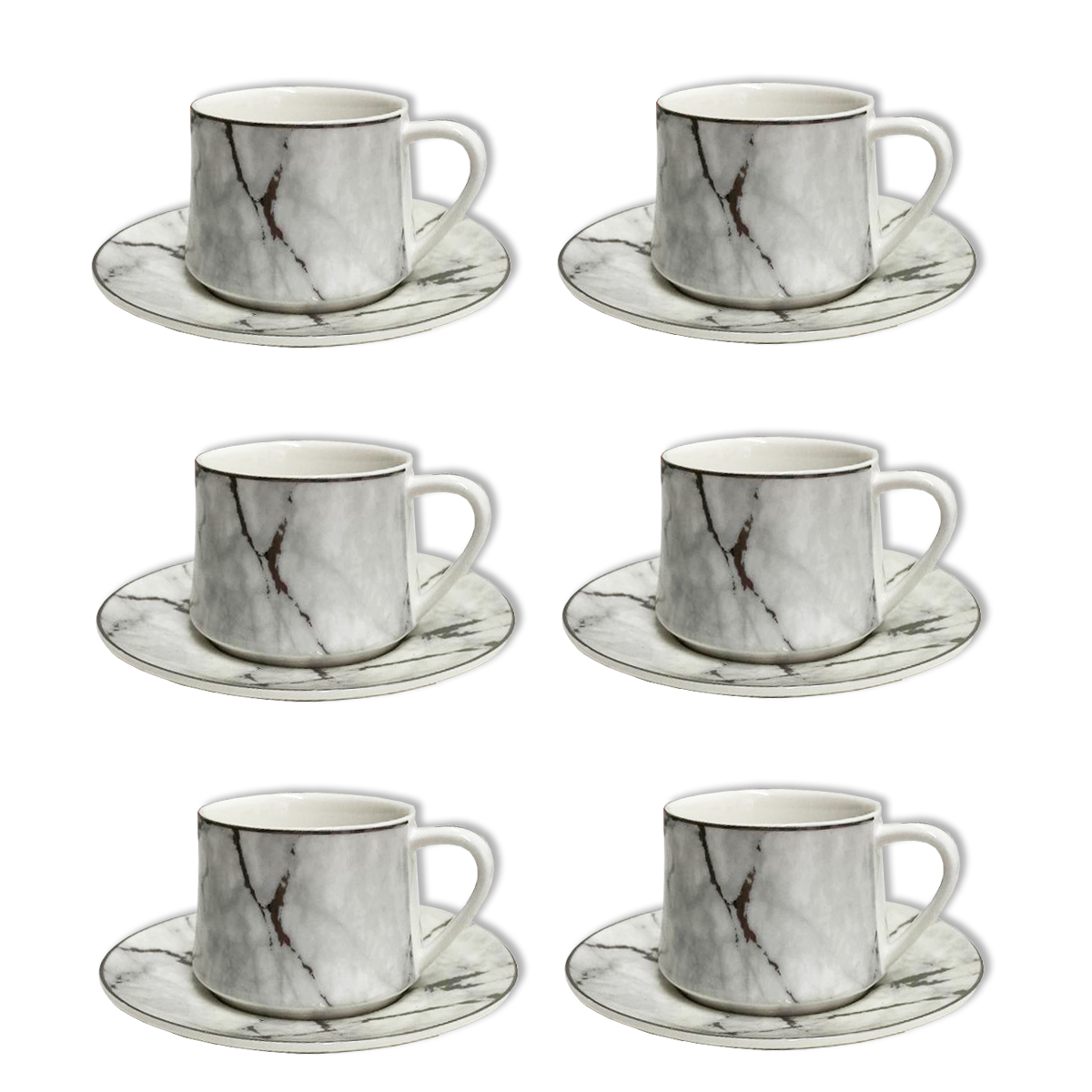 12 PC White & Silver Marble Coffee Cup