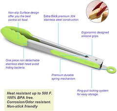 11" Green Tongs with Silicone Handle
