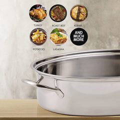 16.5" Stainless Steel Oval Turkey Roaster With Rack & Lid