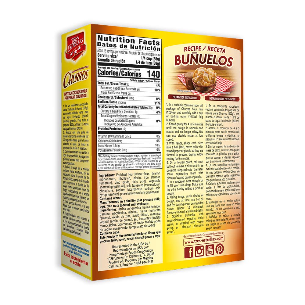 17.6 Oz Tres Estrellas Churros Flour Mix