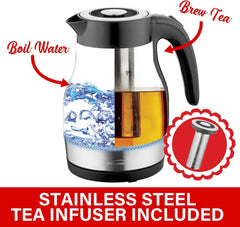 1.7L Cordless Glass Electric Kettle With Tea Infuser