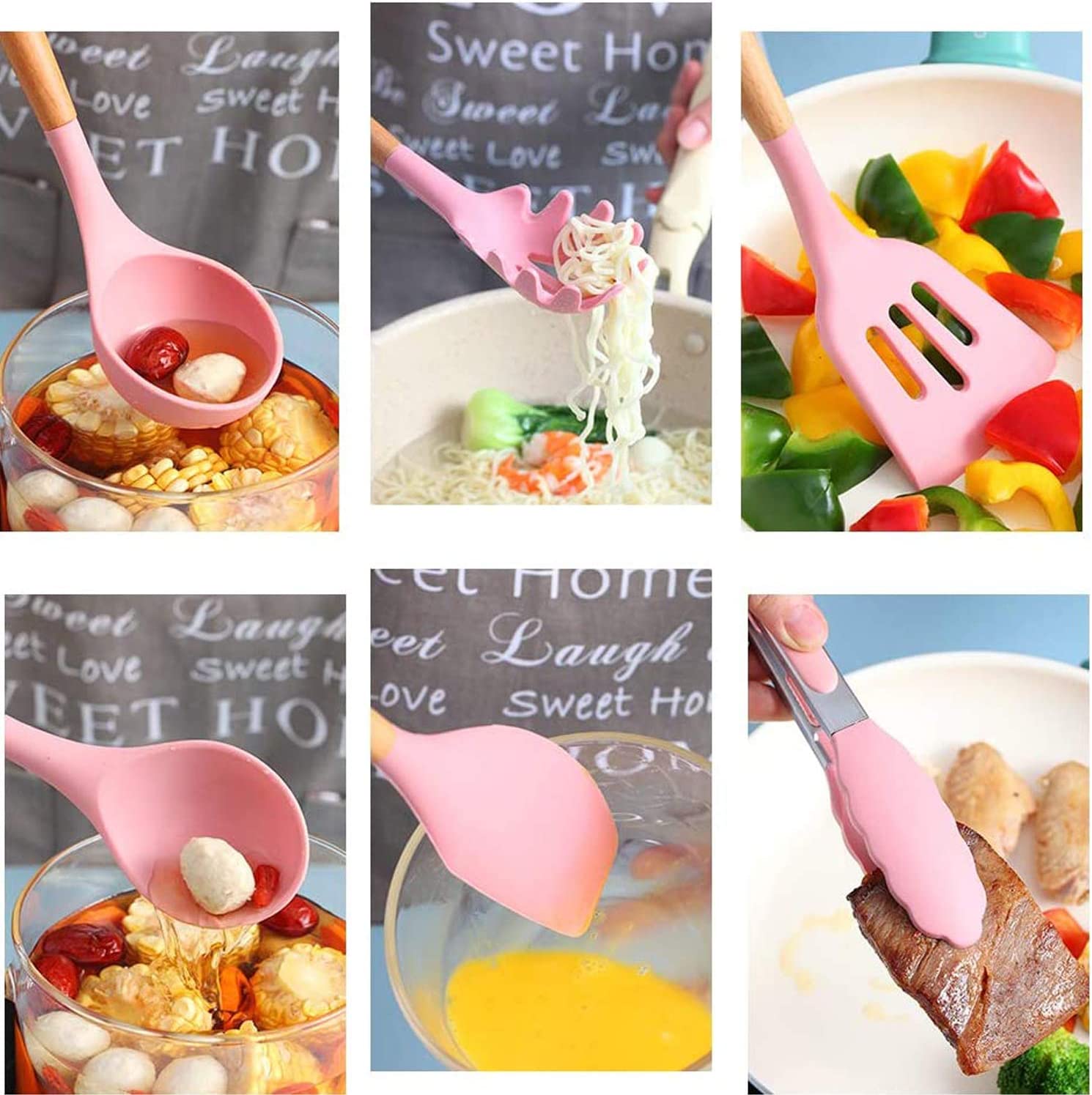 12 PC Pink Silicone Utensil Set With Storage Box
