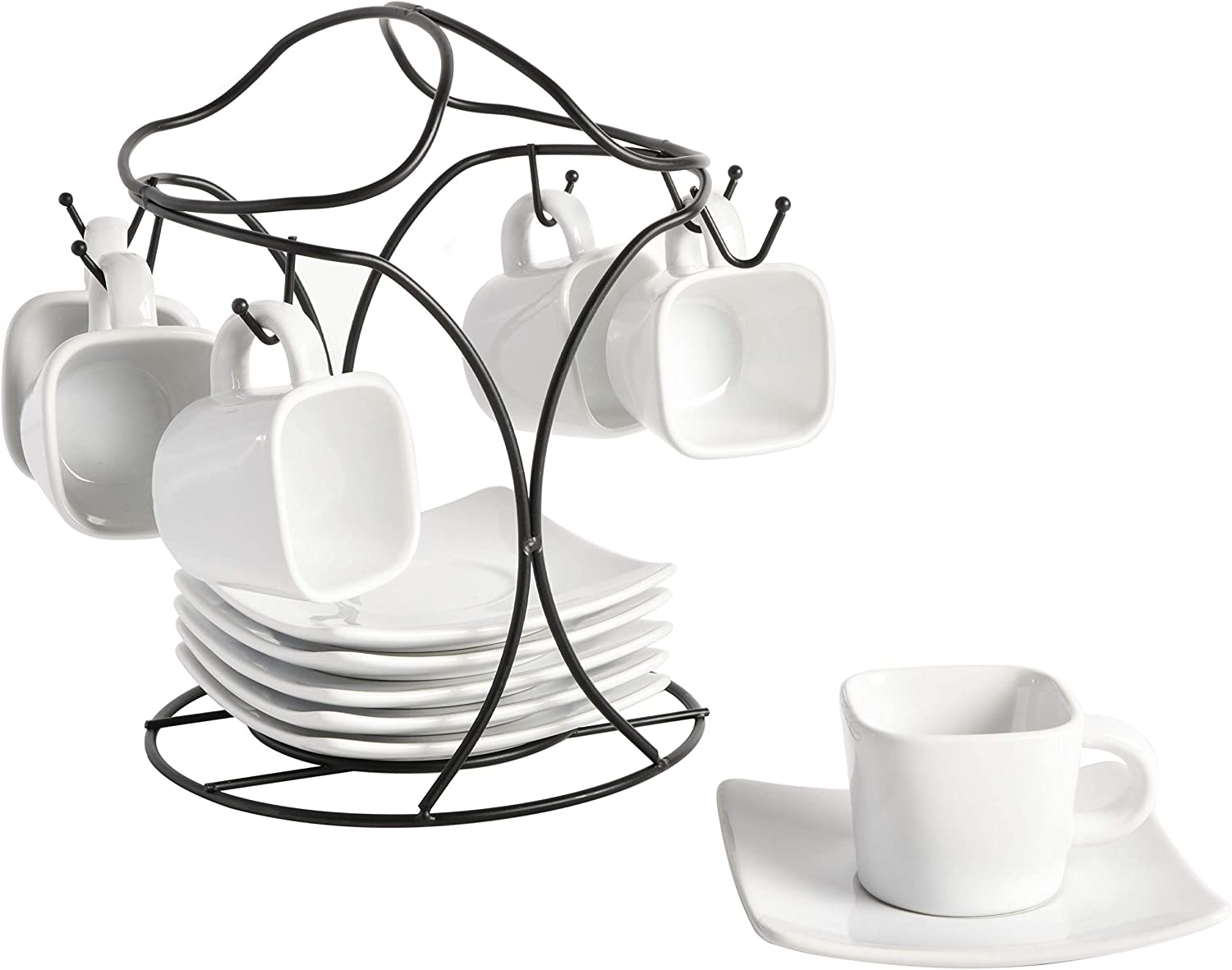13 PC Gibson Espresso Cup & Saucer Set with Metal Rack