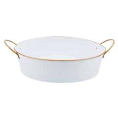 13” Round White Ice Tray with Gold Rim & Handle