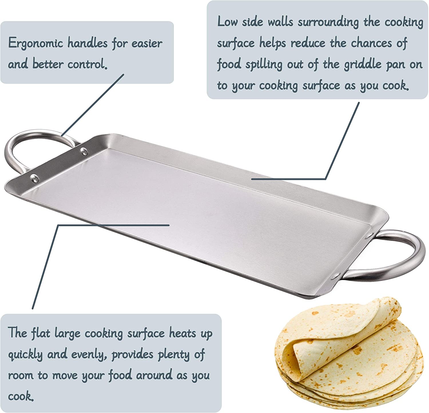 16.5" Rectangle Stainless Steel Fry Pan Comal