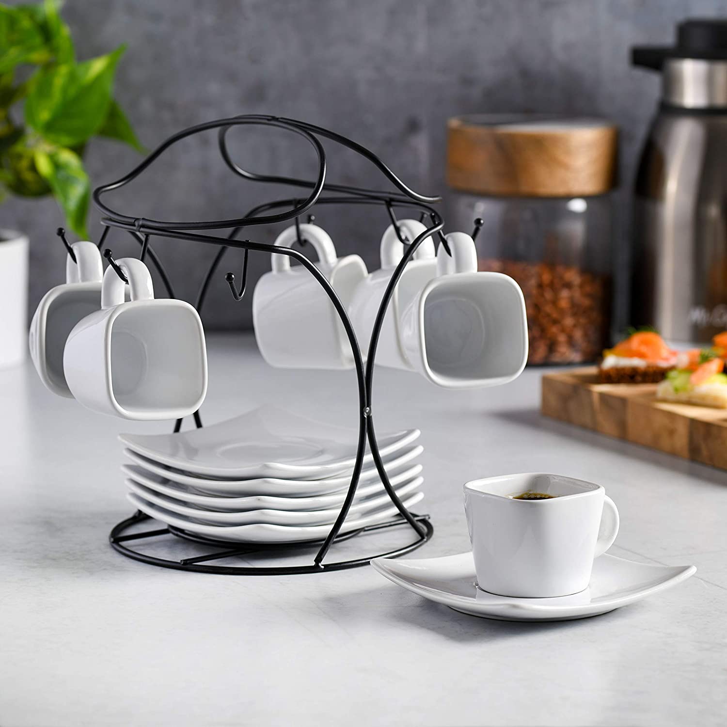 13 PC Gibson Espresso Cup & Saucer Set with Metal Rack