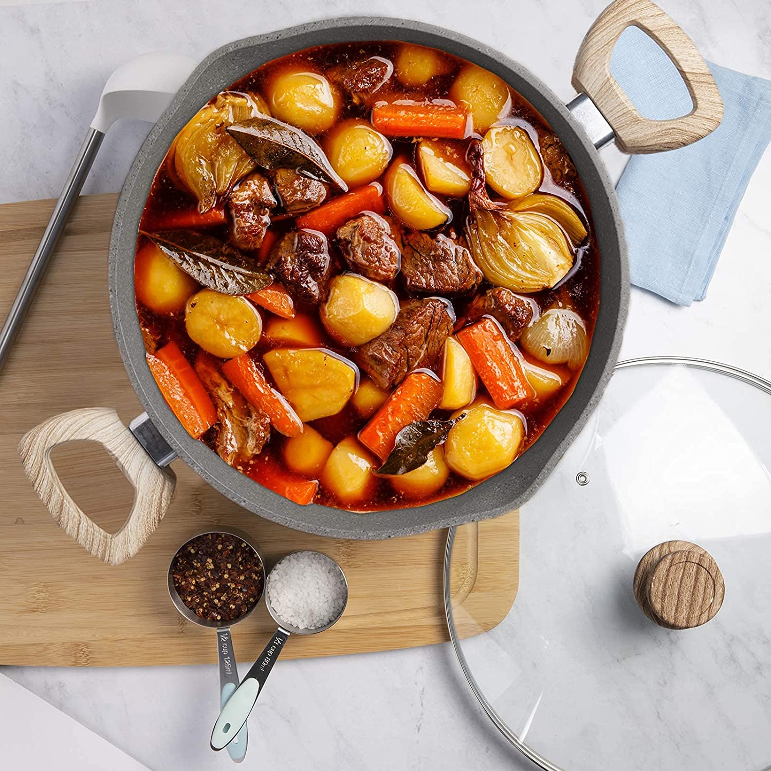 10 PC Gray Die Casting Marble Casserole & Fry Pan Set