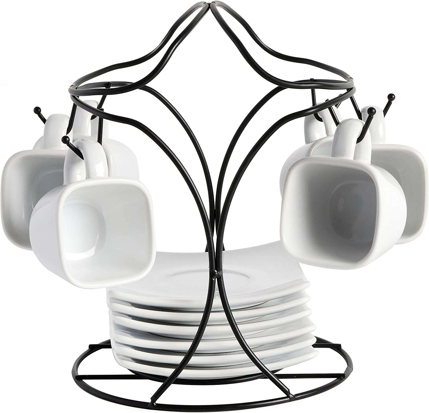 13 PC Gibson Espresso Cup & Saucer Set with Metal Rack
