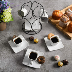 13 PC Gibson Espresso Cup & Saucer Set with Metal Rack
