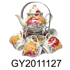 15 PC Pink And Yellow Peony Tea Set