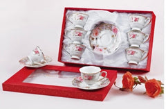 12 PC Porcelain Rose Coffee Set