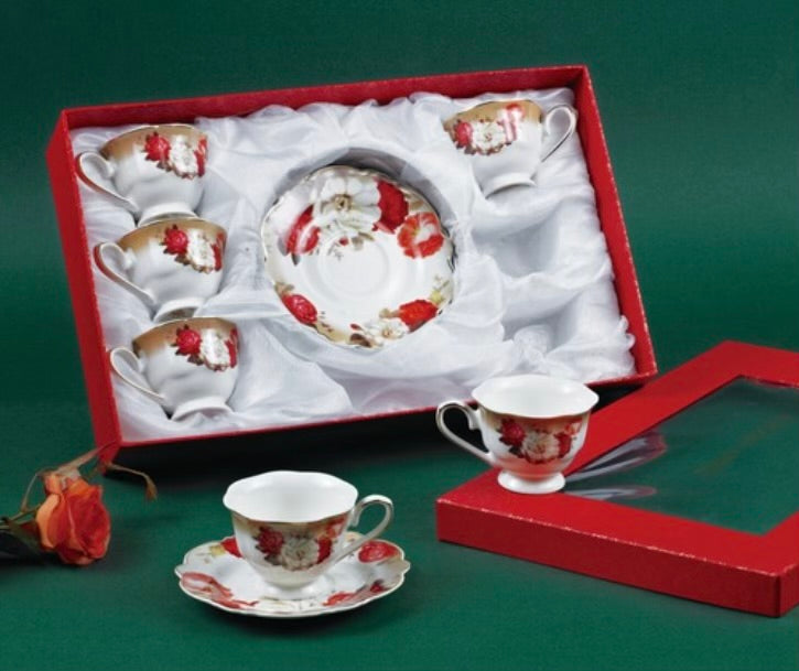 12 PC Porcelain Peony Tea Set