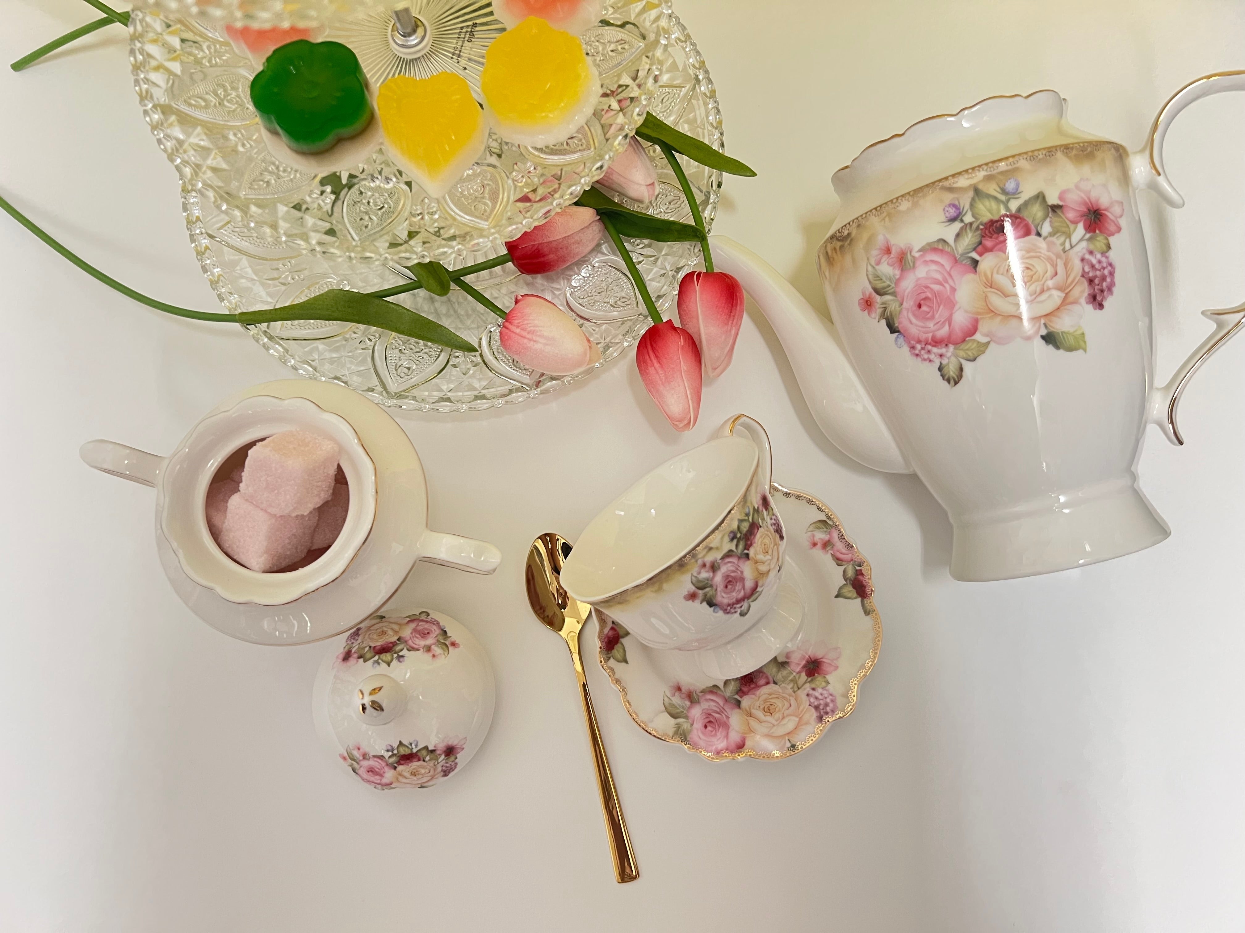 12 PC Porcelain Floral Tea Set