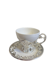 12 PC White & Silver Fancy Coffee Cup Set