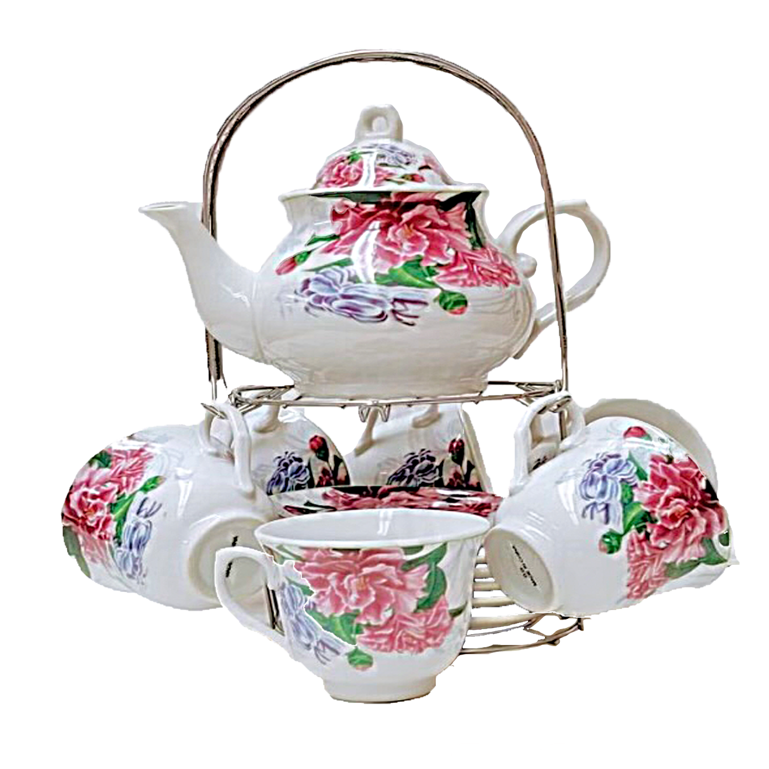 15 PC Pink Peony Tea Set