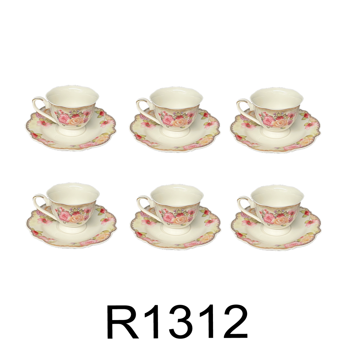 12 PC Porcelain Floral Tea Set