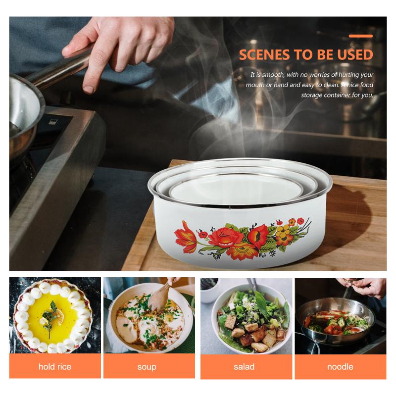 10 PC Floral Enamel Bowl Set