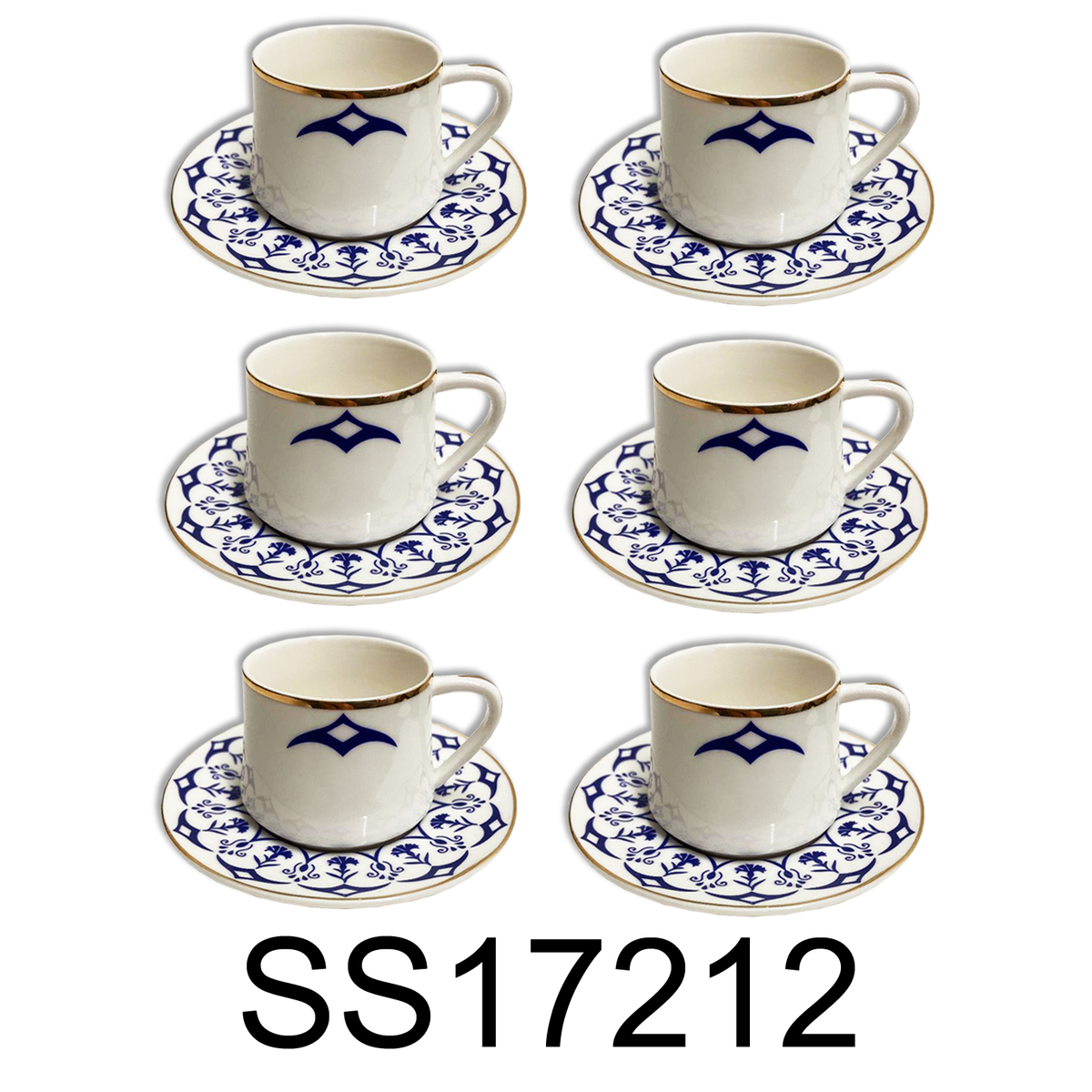 12 PC White & Blue Coffee Cup and Saucer