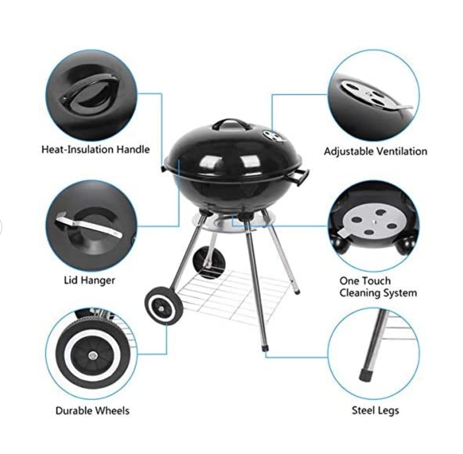 17" Round Portable BBQ Roaster Grill - Asador- Charcoal Grill