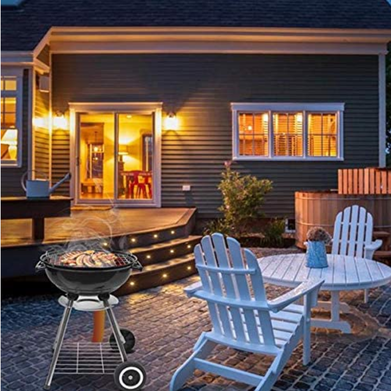17" Round Portable BBQ Charcoal Grill Set (Free Gifts: Grilling Skillet & 3 Spices)