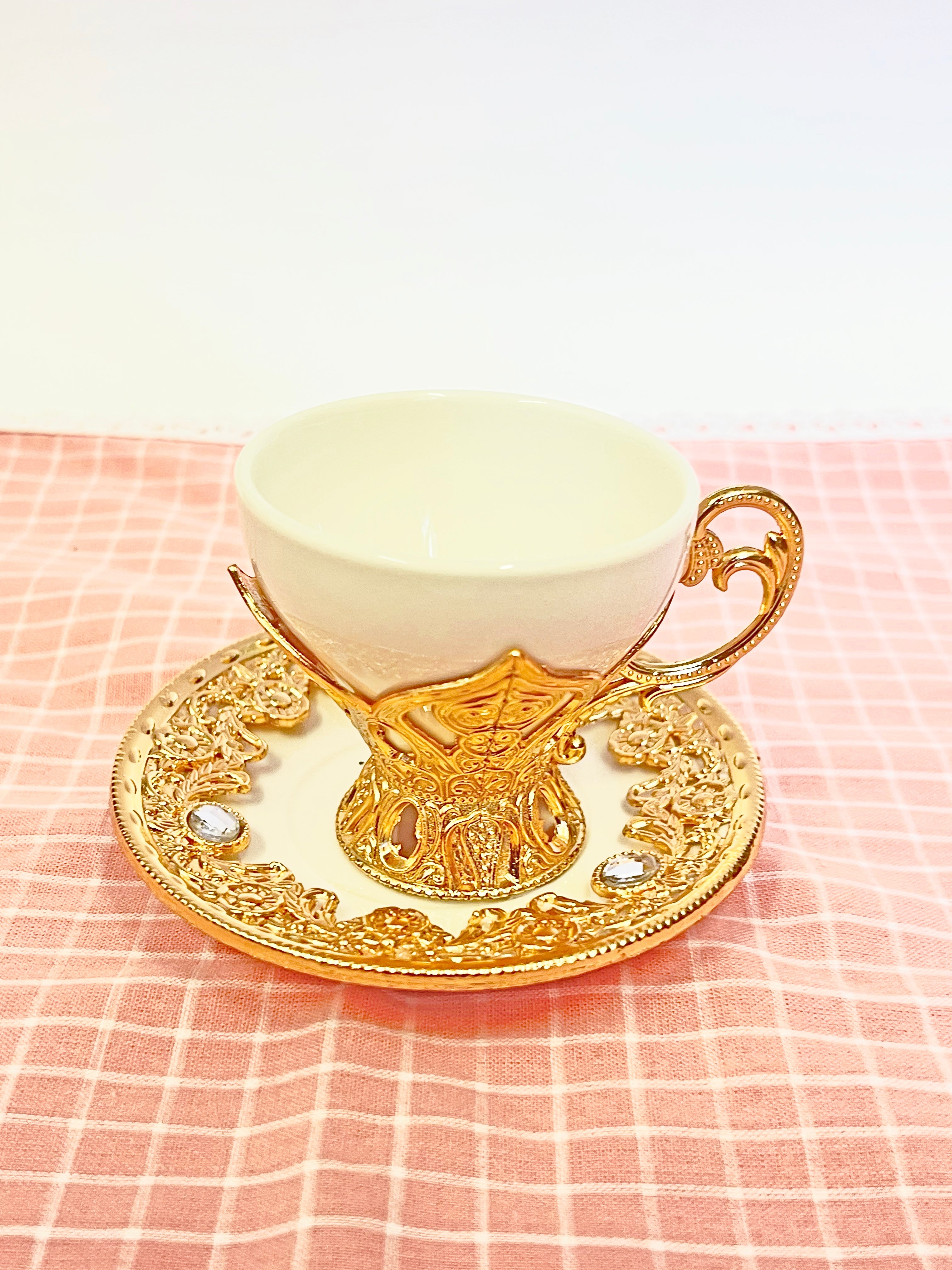 12 PC White & Gold Fancy Coffee Cup Set