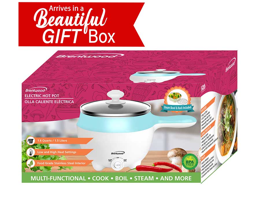 1.6 QT Blue Electric Hot Pot Cooker & Food Steamer