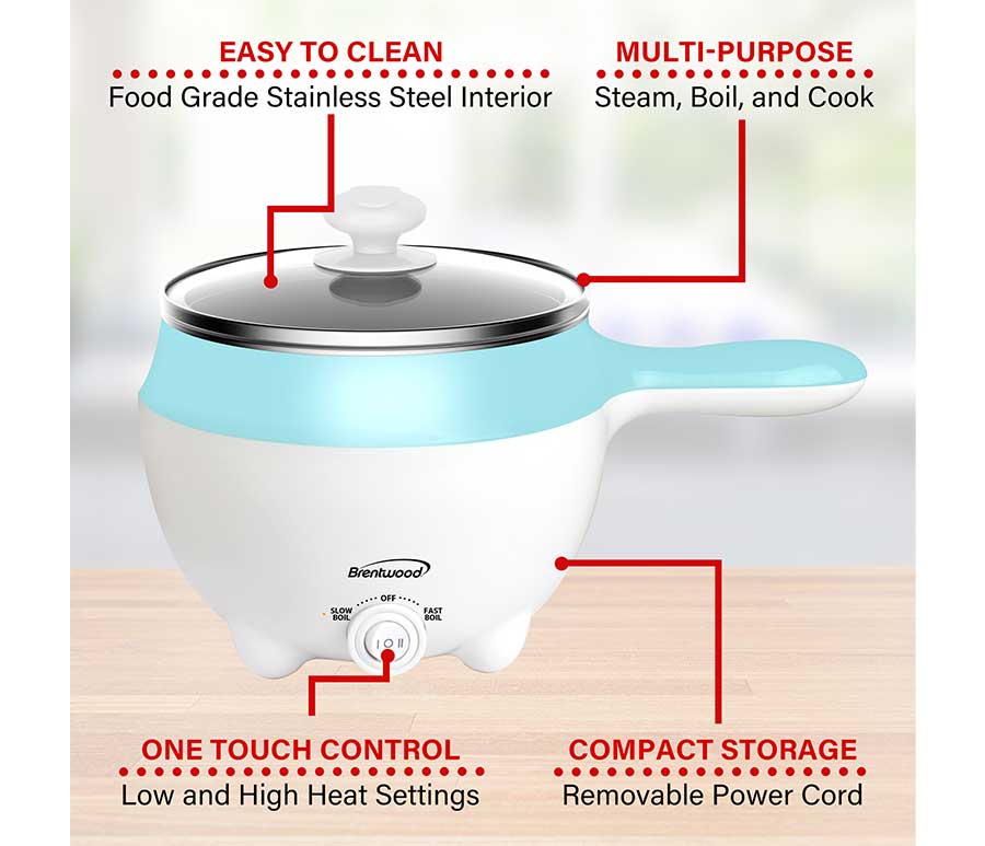 1.6 QT Blue Electric Hot Pot Cooker & Food Steamer