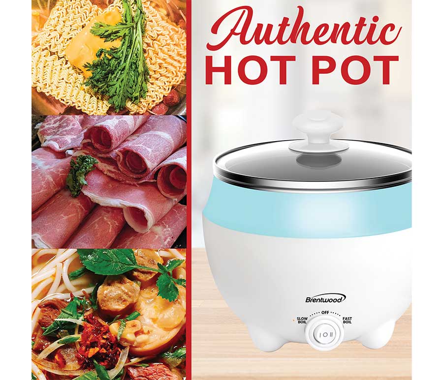 1.6 QT Blue Electric Hot Pot Cooker & Food Steamer