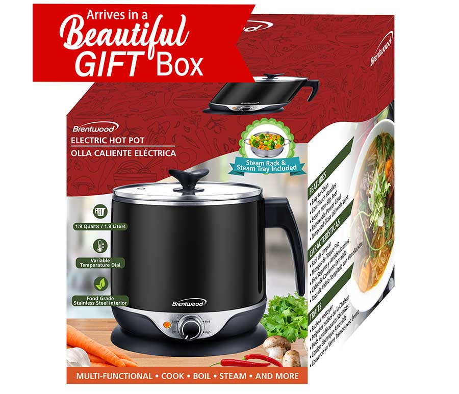 1.9 QT Brentwood Cordless Electric Hot Pot Cooker & Food Steamer