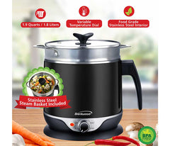 1.9 QT Brentwood Cordless Electric Hot Pot Cooker & Food Steamer