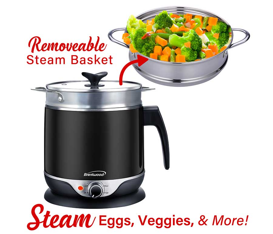 1.9 QT Brentwood Cordless Electric Hot Pot Cooker & Food Steamer
