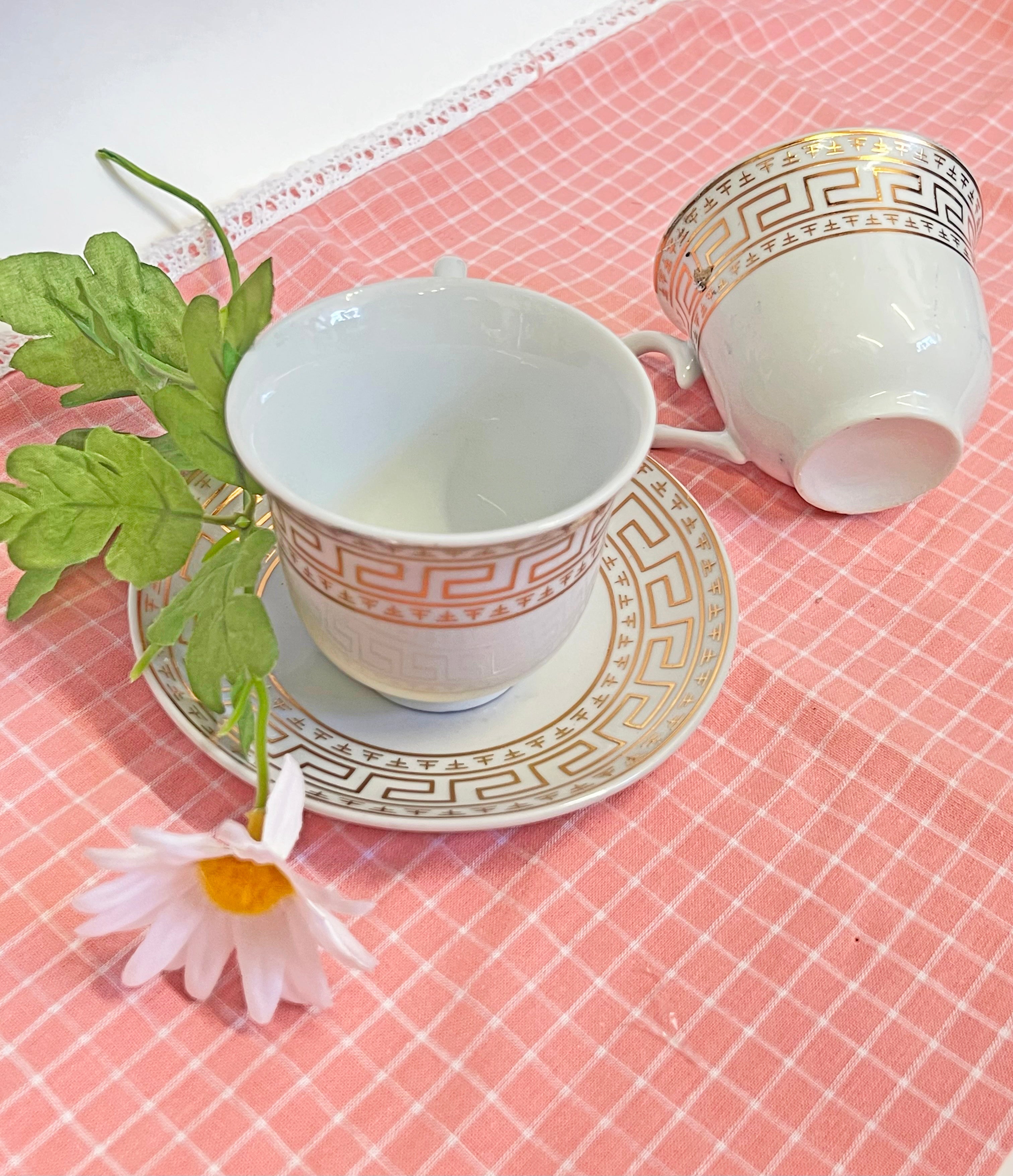 12 PC White & Gold Fancy Tea Cup Set