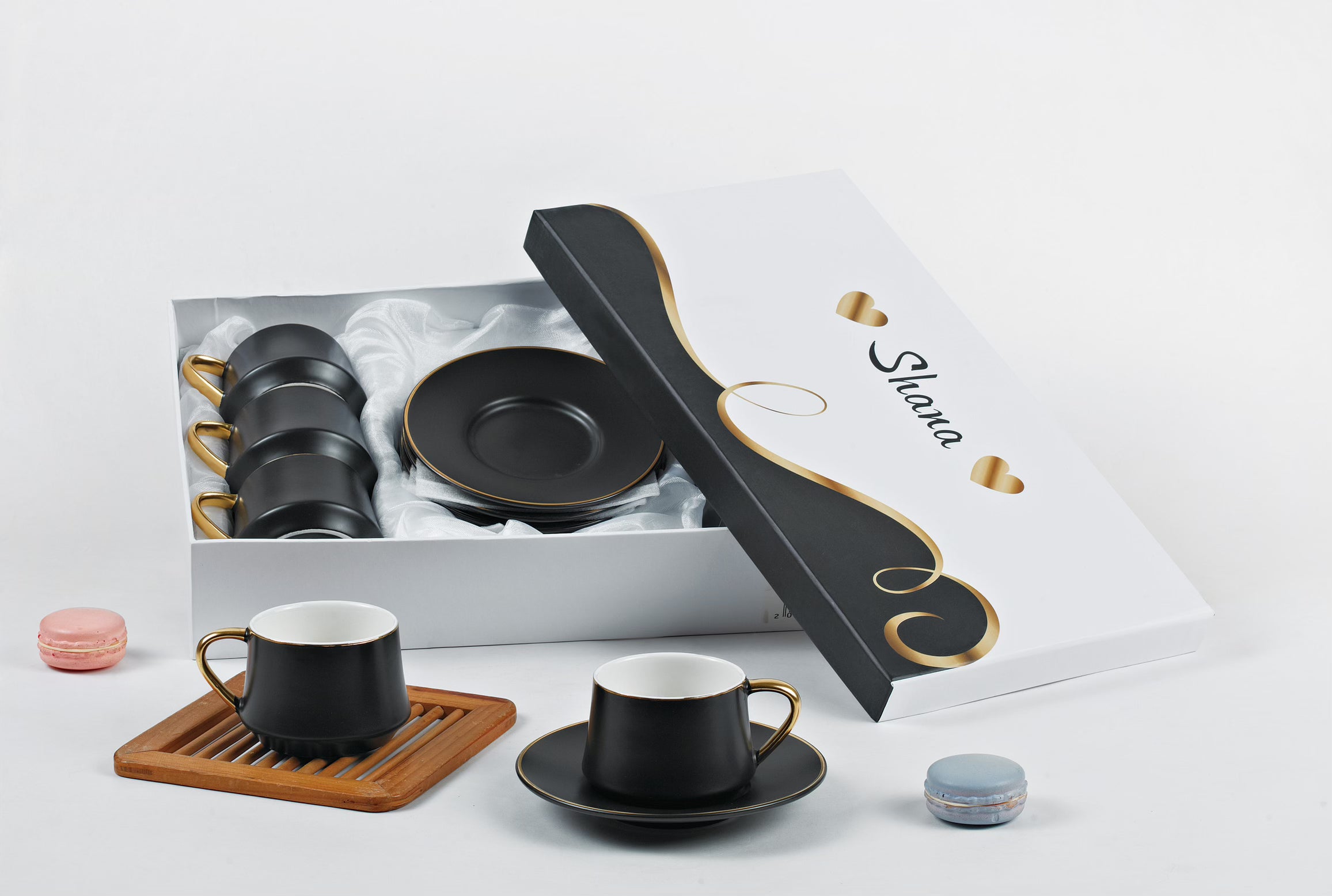 12 PC Matte Black & Gold Coffee Set